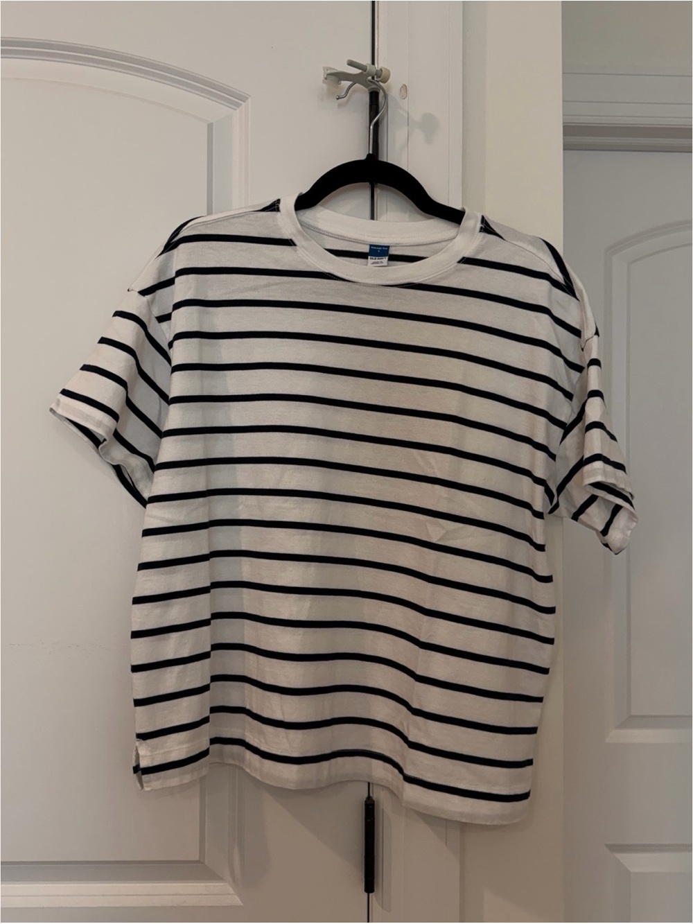 White and Black Striped Crew Neck T-Shirt